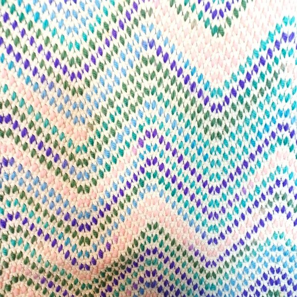 Handmade Crochet Blanket With Chevron Pastel Design & Blue Trim - Picture 2 of 4